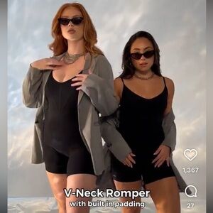 NWT in bag. Size S, black v neck romper. Braless. Klassy Network